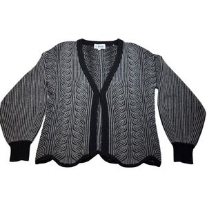 & Isla Women's Cardigan Sweater Small Black Gray Wool Cashmere Knit Bell Sleeve